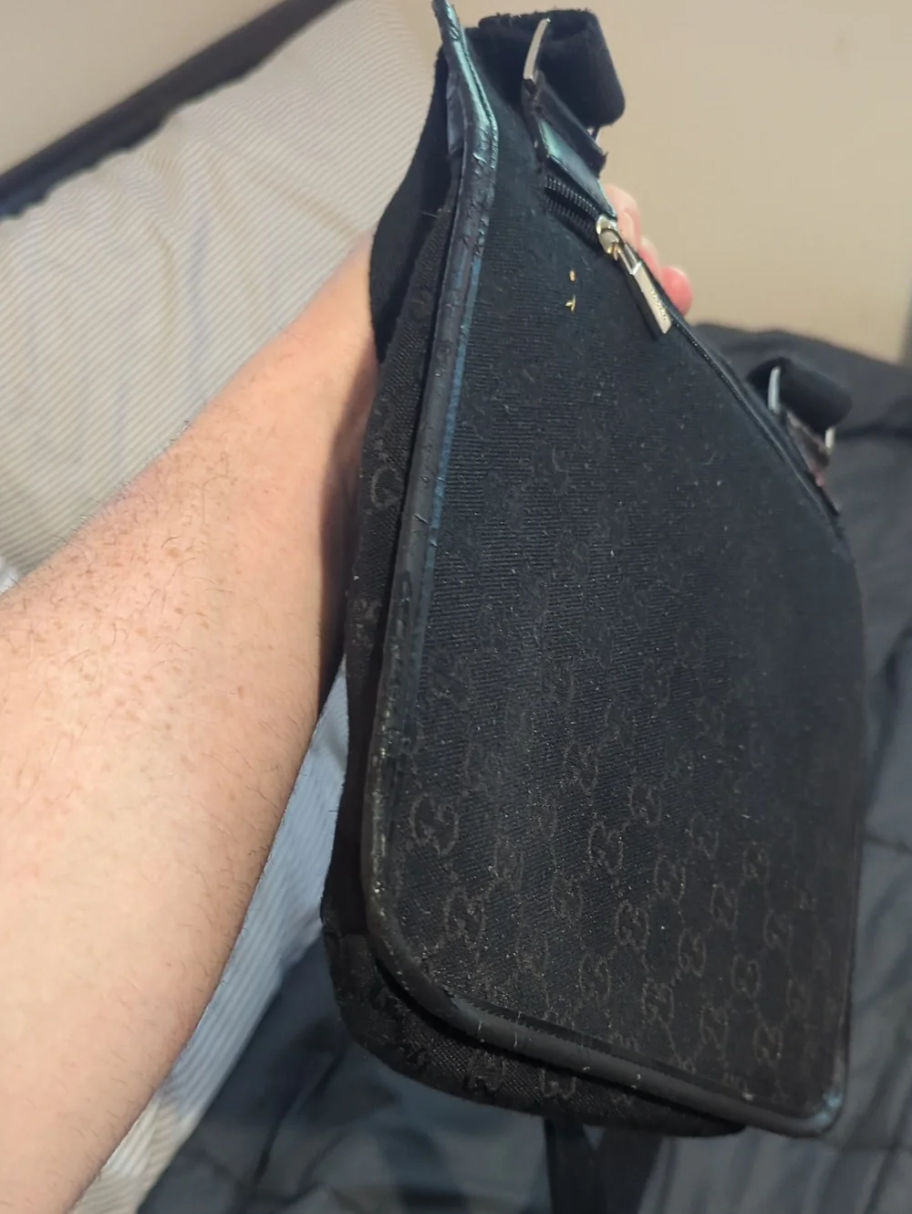 Vintage Gucci GG Monogram‎ Black Canvas Crossbody Shoulder Bag - Made in Italy